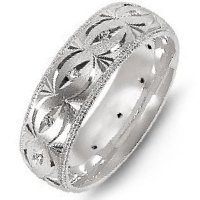 Item # M8277W - 14K White Gold Carved Diamond Wedding Band