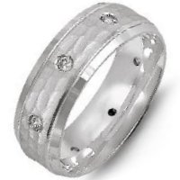 Item # M8967W - 14K White Gold Hammered Diamond Wedding Band