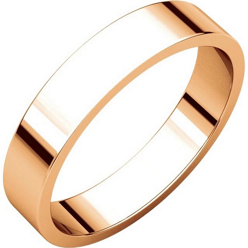 Item # N012504R - 14 kt Rose gold, plain, 4.0mm wide, flat wedding band. The wedding band is a polished finish. Different finishes may be selected or specified.
