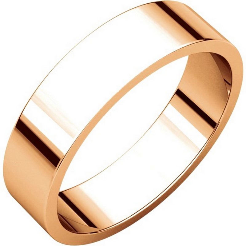 Item # N012505R - 14 kt Rose gold, plain, 5.0mm wide, flat wedding band. The wedding band is a polished finish. Different finishes may be selected or specified.