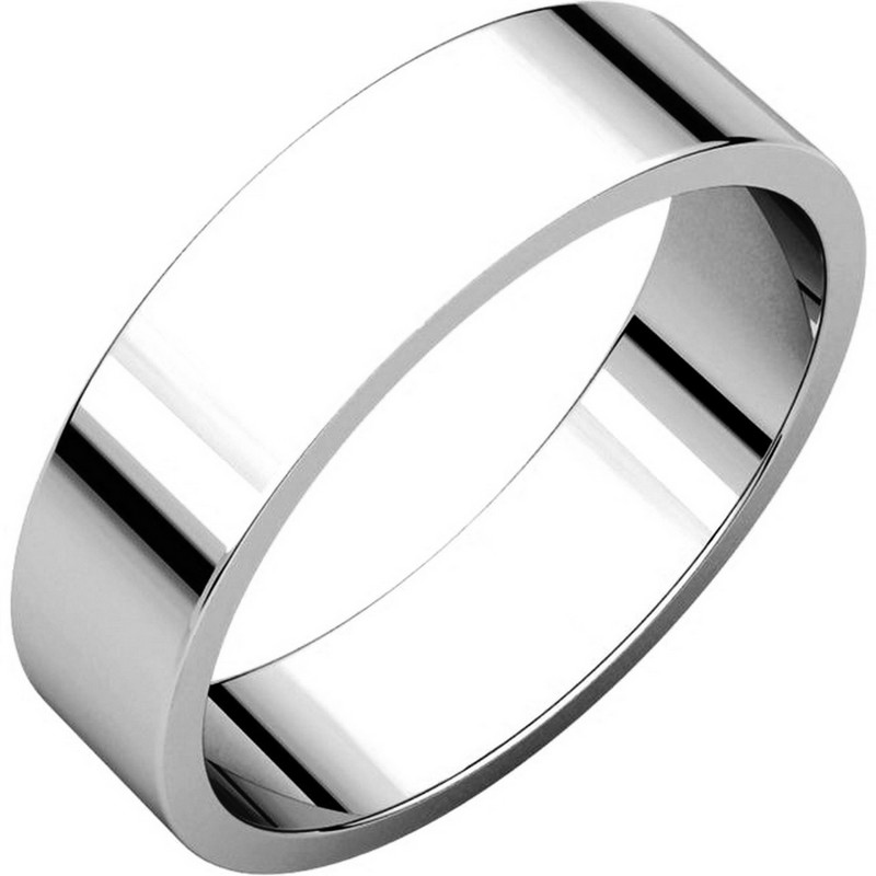 Item # N012505WE - 18kt white gold, plain, 5.0mm wide, flat wedding band. The wedding band is a polished finish. Different finishes may be selected or specified.