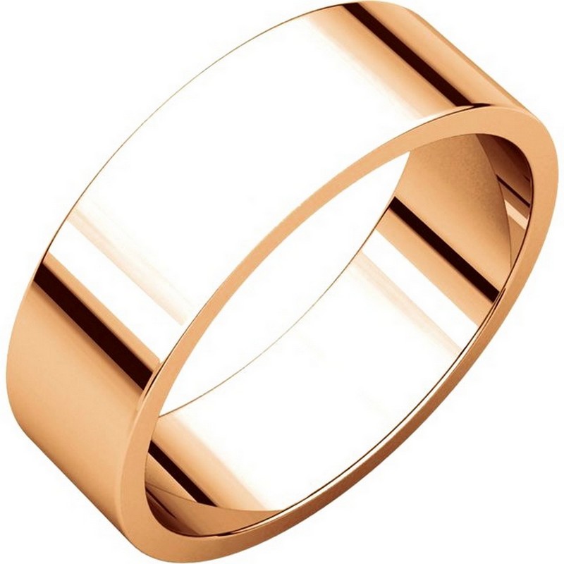 Item # N012506R - 14K Roset gold, plain, 6.0mm wide, flat wedding band. The wedding band is a polished finish. Different finishes may be selected or specified.