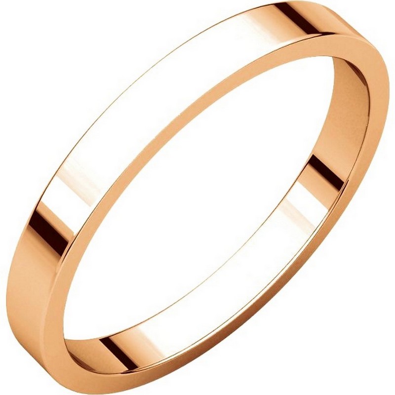 Item # N012525RE - 18 kt Rose gold plain 2.5 mm wide flat wedding band. The ring is a polished finish. Different finishes may be selected or specified.