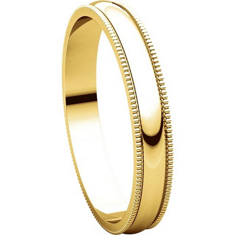 N23853 14K Yellow Gold Milgrain 3MM Wide Plain Wedding Band