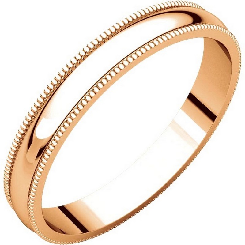 Item # N23853RE - 18 kt Rose gold 3.0 mm wide, milgrain edge wedding band. The finish on the ring is polished. Other finishes may be selected or specified.
