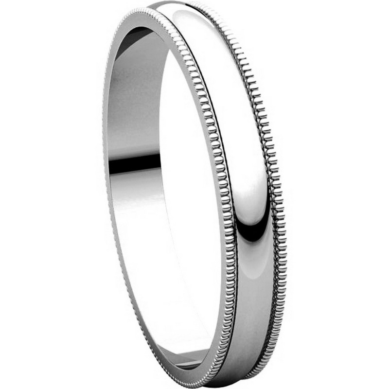 N23853W 14K White Gold Milgrain 3 MM Wide Plain Wedding Ring