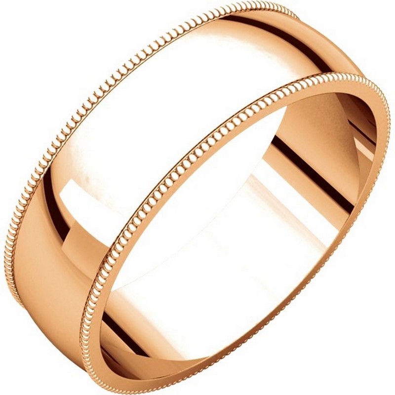 Item # N23886RE - 18K Roset gold, 6.0 mm wide, milgrain edge wedding band. The finish on the ring is polished. Other finishes may be selected or specified.