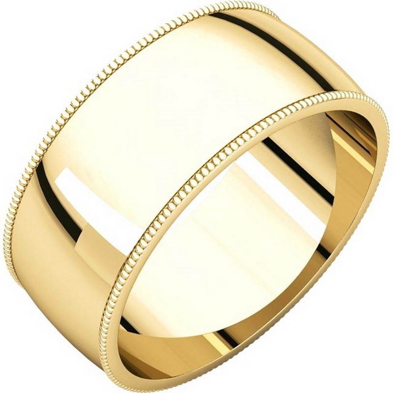 Item # N23898 - 14kt yellow gold, 8.0 mm wide, milgrain edge wedding band. The finish on the ring is polished. Other finishes may be selected or specified.