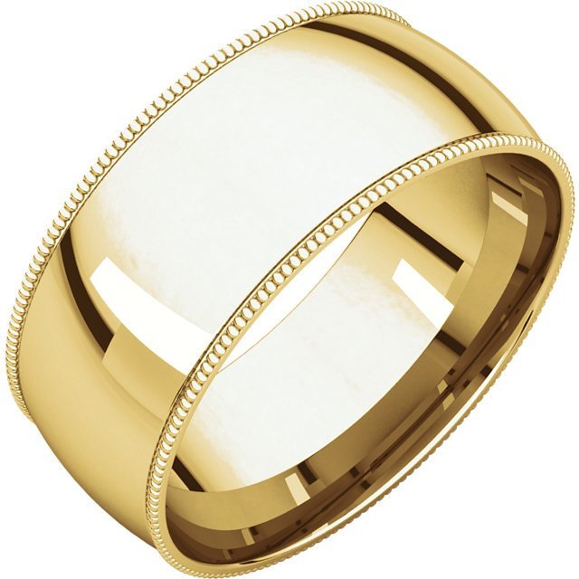 Item # NX238910E - 18K yellow gold 10.0mm wide  milgrain edge wedding band. The finish on the ring is polished. Other finishes may be selected or specified.
