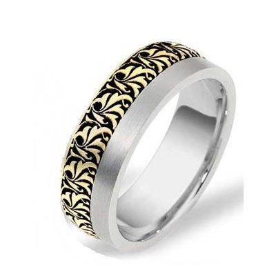 Item # R109371 - 14K two tone gold, 8.0mm wide, comfort fit Romeo wedding band. See J109372 for matching Juliet ring.