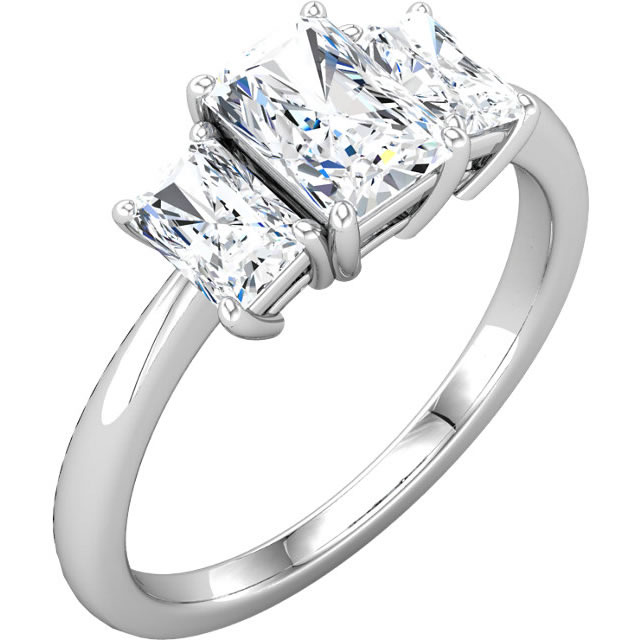 Item # S127664AWE - 18K white gold diamond ring. The ring holds three emerald cut diamonds with total weight 1.50ct. The diamonds are graded as VS2 in clarity H in color. The center diamond has GIA certificate.