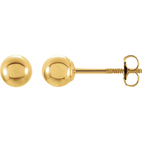 Item # S296105 - 14kt yellow gold, round, ball stud earrings. The earring size is 5.0 mm. 