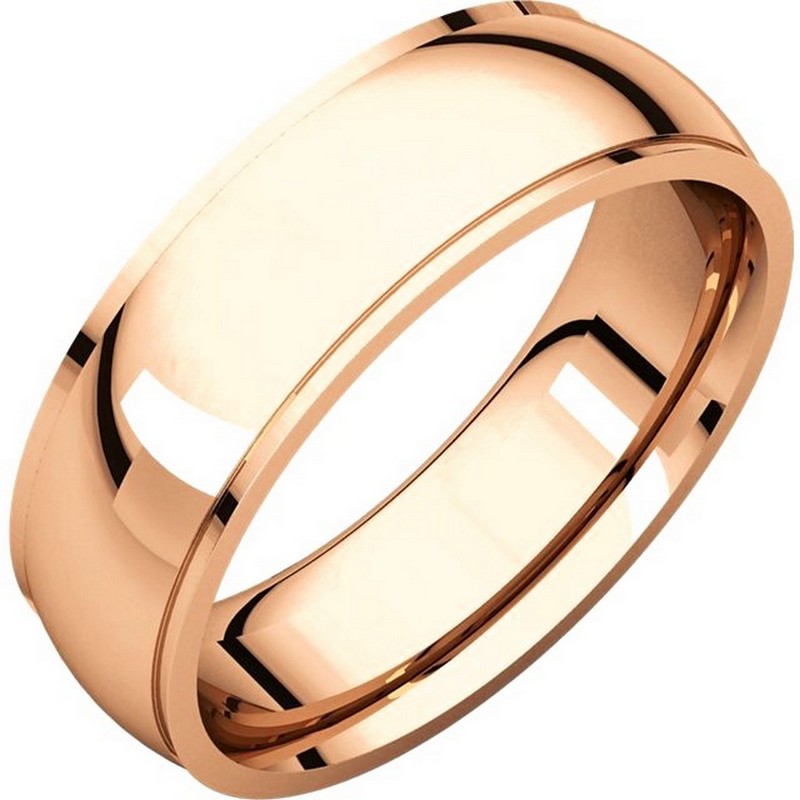 Item # S5870R - 14K Rose gold comfort fit 6.0 mm wide wedding band with defined edge. The finish on the wedding ring is polished. Other finishes may be selected or specified.