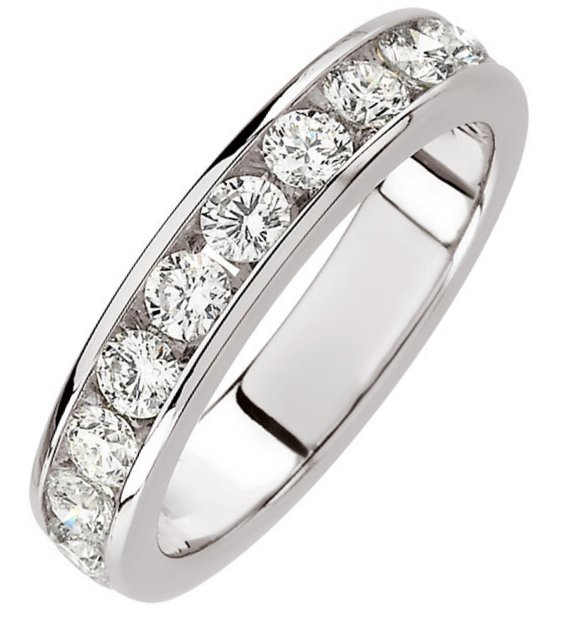 Item # S68537WE - 18K white gold, 11 diamonds anniversary band. The diamonds total weight is 1.10ct and are graded as VS in clarity, G-H in color.