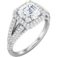Item # S74604WE - 18K Asscher Shape Engagement Ring With Halo.