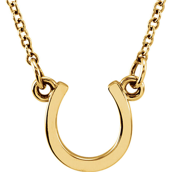 Item # S91467 - 14kt yellow gold, horseshoe pendant measuring about 10x9mm in size that hangs on an 18