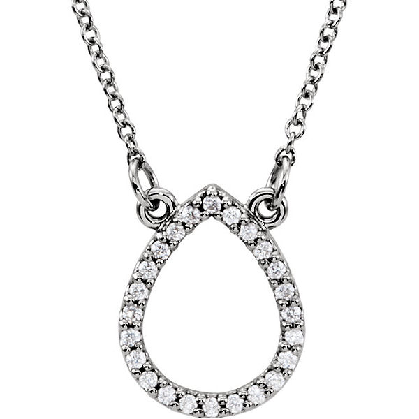 Item # S91543W - 14kt white gold, 0.125 ct tw diamond, SI1-2 in clarity and G-H in color, diamond tear drop pendant. The pendant hangs on a 16