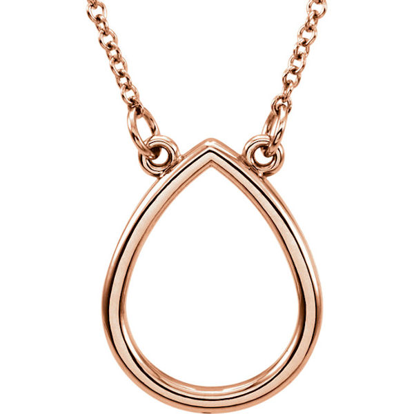 Item # S91546R - 14kt rose gold, teardrop necklace measuring about 15x11 mm in size that hangs on a 16