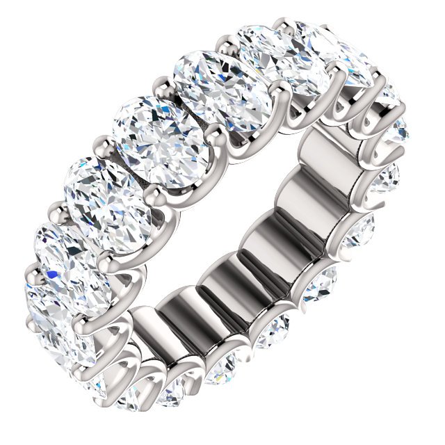 Item # SO128869700PP - Lab-Grown Platinum diamond eternity band made with all matching oval shape diamonds. In size 6.0 Diamonds approximate total weight is 7.0ct. Diamonds are graded as VS in clarity G in color..