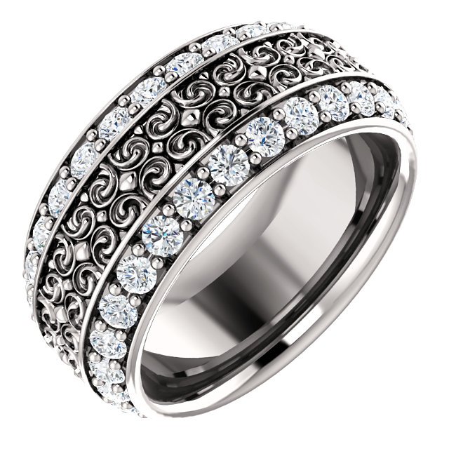 Item # SR128079W - Diamond eternity band made in 14K white gold with 56 round cut brilliant diamonds weighing together approximately 1.68ct in size 7. The diamonds are graded as VS in clarity G-H in color.