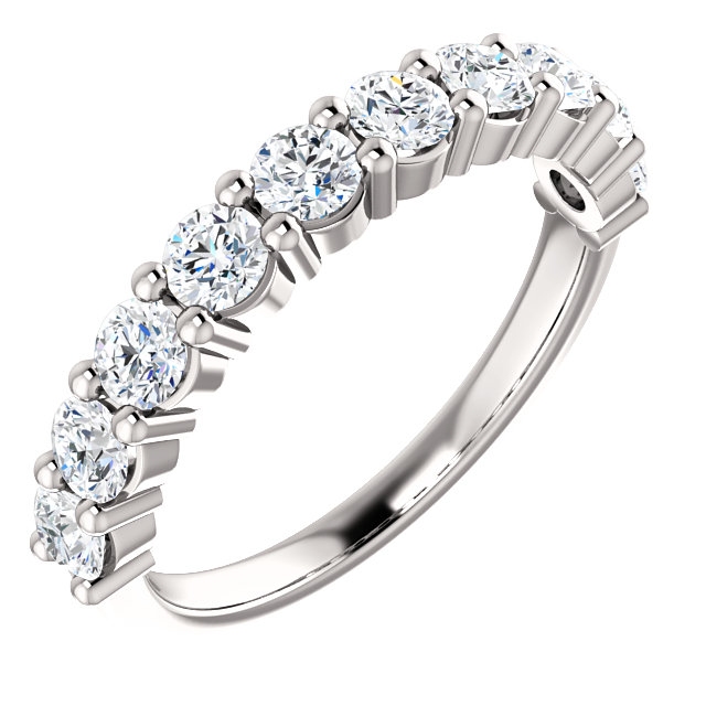 Item # SR128555100WE - 18K white gold, 10 diamonds anniversary band. The diamonds together weigh 1.00ct and are graded as SI1 in clarity G-H in color.