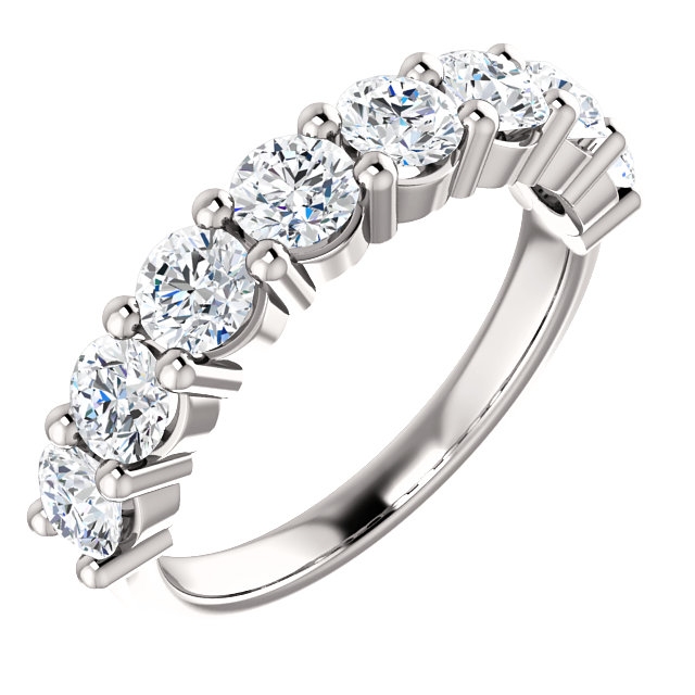 Item # SR128555150W - 14K white gold, 8 diamonds anniversary band. The diamonds together weigh 1.50ct and are graded as SI1 in clarity G-H in color.