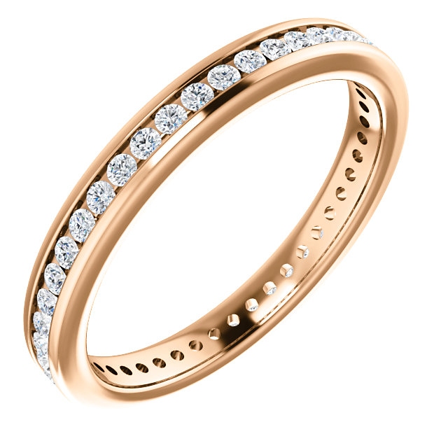 Item # SR128774050RE - 18K rose gold eternity ring. The diamonds are approximately 0.50ct tw in size 6.0, SI in clarity G-H in color. The diamonds are channel set.