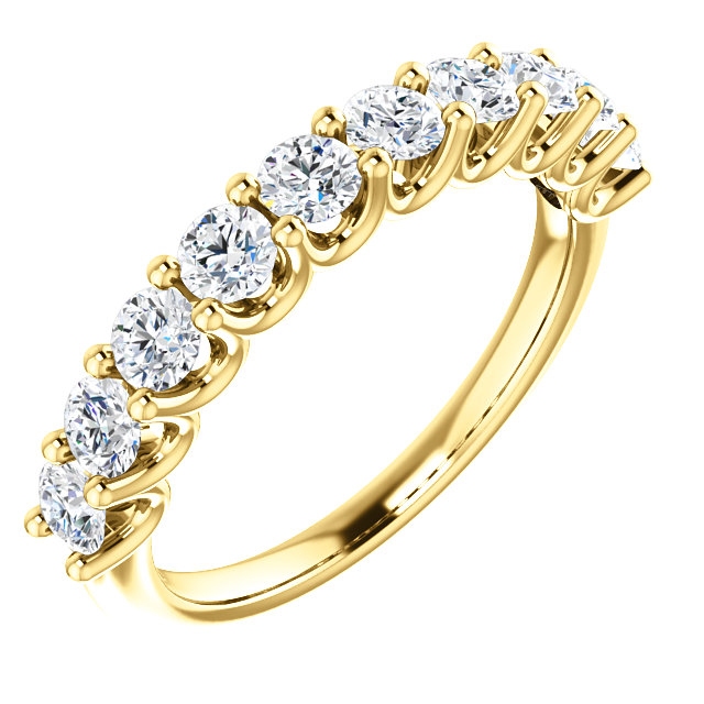 Item # SR128858100E - Eternal-Love 18K gold anniversary band. the ring holds 10 round brilliant diamonds with total weight of 1.0ct. The diamonds are graded as SI1 in clarity G-H in color.