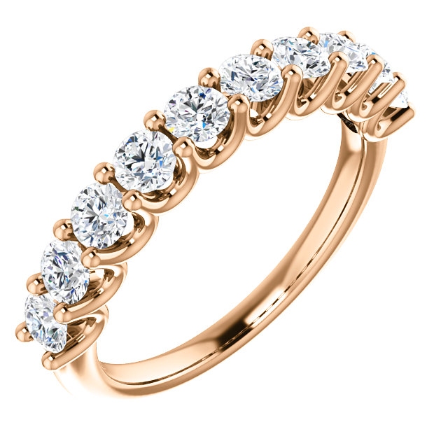 Item # SR128858100R - Eternal-Love 14K rose gold anniversary band. the ring holds 10 round brilliant diamonds with total weight of 1.0ct. The diamonds are graded as SI1 in clarity G-H in color.