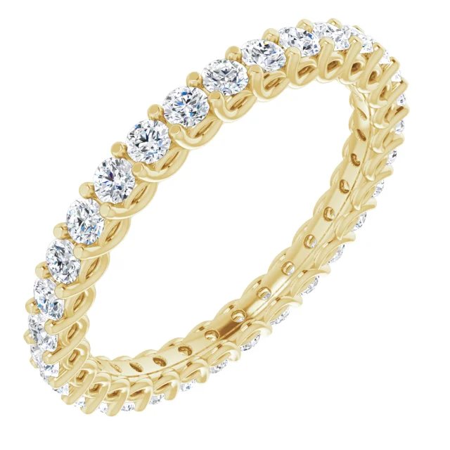 Item # SR129271100 - 14K yellow gold trellis diamond eternity band. Diamond total weight is 1.0ct and the diamonds are graded VS in clarity G-H in color.