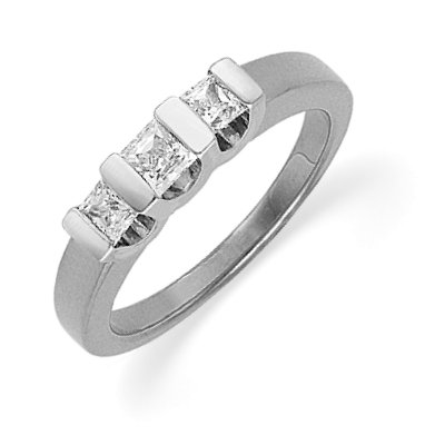 Item # ST120667PP - Platinum, three princess cut brilliant diamond anniversary band. The diamond total weight is approximately 0.50 ct. The diamonds are graded as VS1-2 in clarity G-H in color. The finish on the ring is polished. Other finishes may be selected or specified.