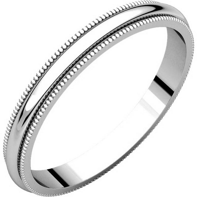 Item # T123841PP - Platinum 2.5 mm wide, comfort fit, milgrain edge wedding band. The finish on the ring is polished. Other finishes may be selected or specified.