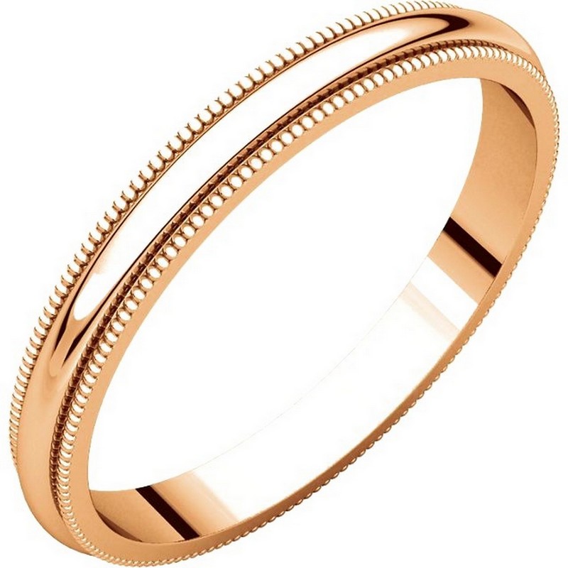 Item # T123841R - 14K Rose gold 2.5 mm wide, comfort fit, milgrain edge wedding band. The finish on the ring is polished. Other finishes may be selected or specified.
