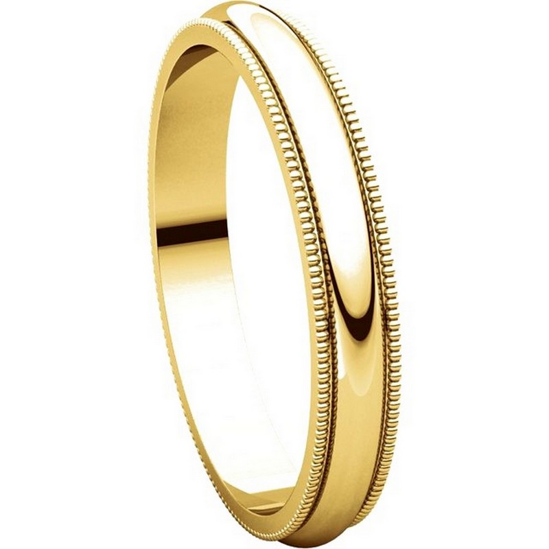 T123851 14K Gold 3mm Milgrain Edge Comfort Fit Wedding Band