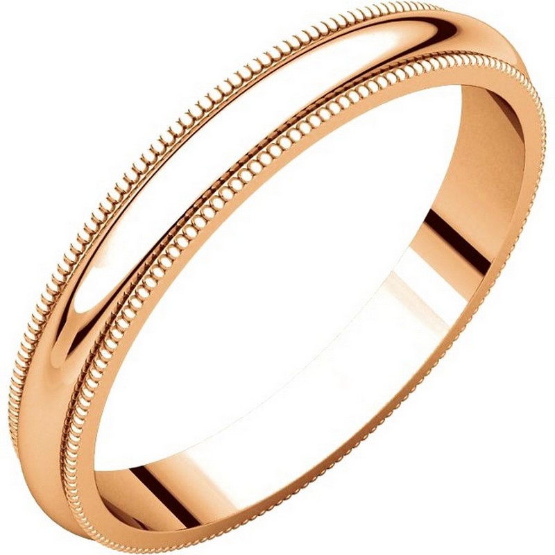 Item # T123851RE - 18K Rose gold 3.0 mm wide, comfort fit, milgrain edge wedding band. The finish on the ring is polished. Other finishes may be selected or specified.