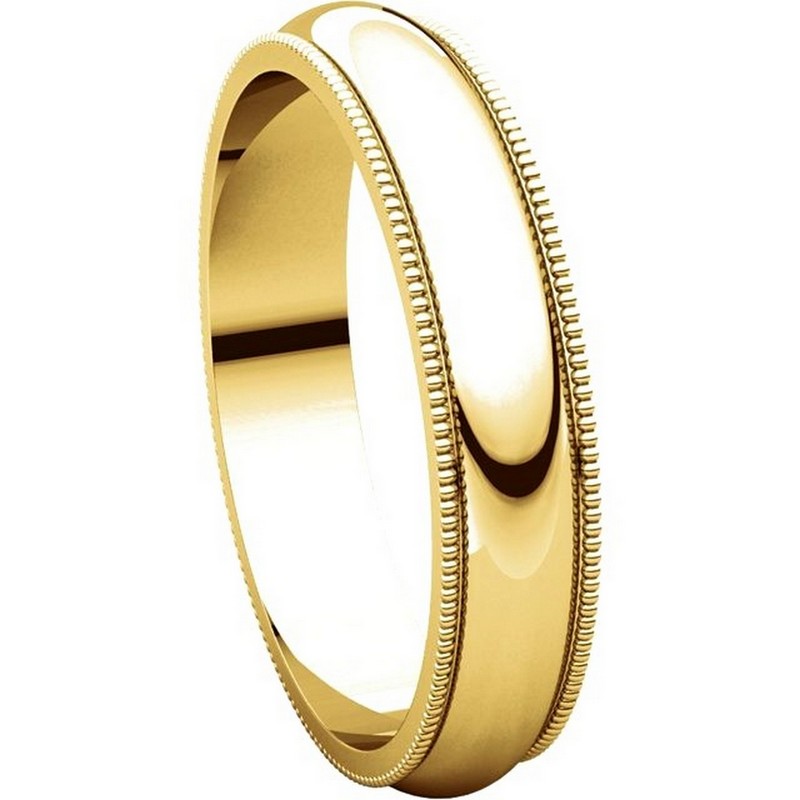 T123861E 18K Yellow Gold 4mm Milgrain Edge Comfort Fit Band