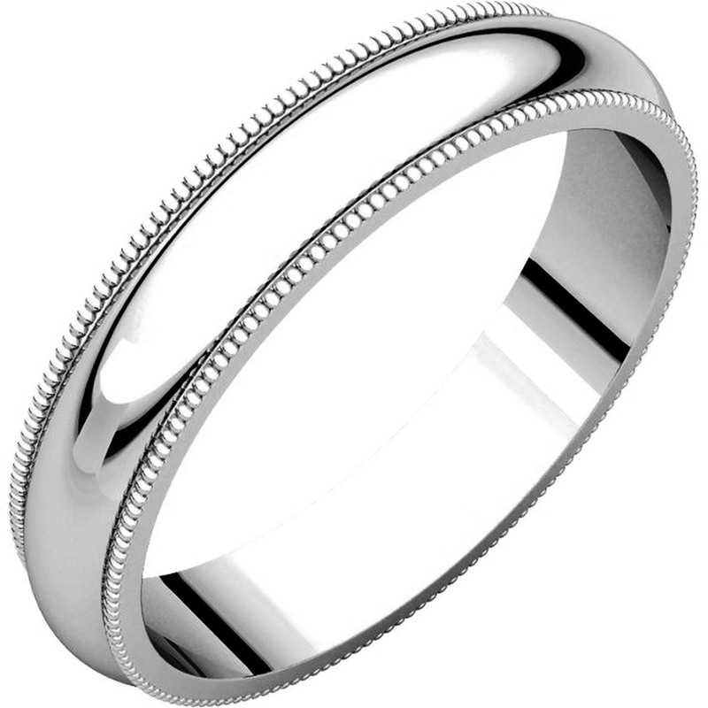 Item # T123861W - 14K white gold 4.0 mm wide, comfort fit, milgrain edge wedding band. The finish on the ring is polished. Other finishes may be selected or specified.