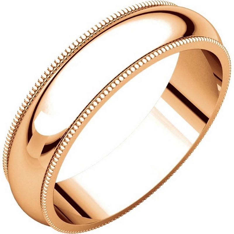 Item # T123871R - 14K Rose gold 5.0 mm wide, comfort fit, milgrain edge wedding band. The finish on the ring is polished. Other finishes may be selected or specified.