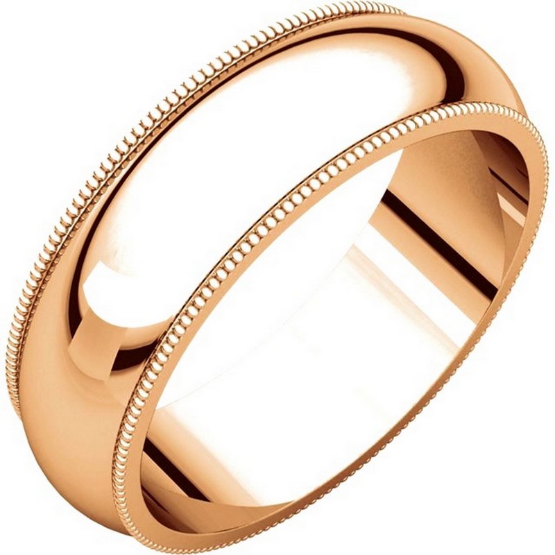 Item # T123881RE - 18K Rose gold 6.0 mm wide comfort fit milgrain edge wedding band. The finish on the ring is polished. Other finishes may be selected or specified.