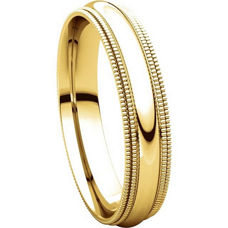 TD123864 14K Gold Double Milgrain 4mm Comfort Fit Wedding Band