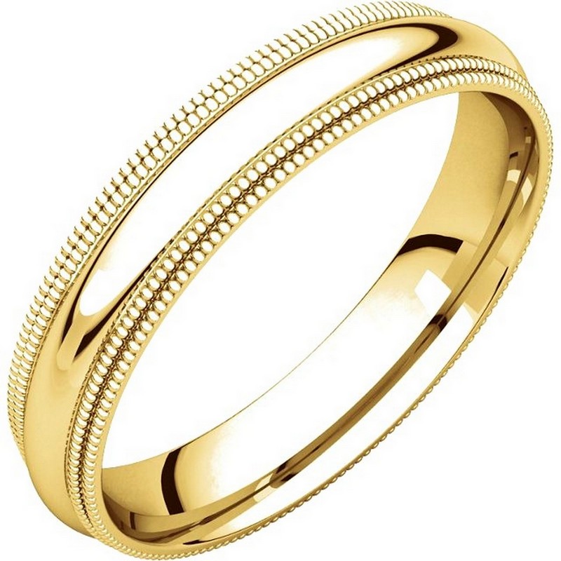 Item # TD123864 - 14K yellow gold  4.0 mm wide comfort fit double milgrain edge wedding band. The finish on the ring is polished. Other finishes may be selected or specified.