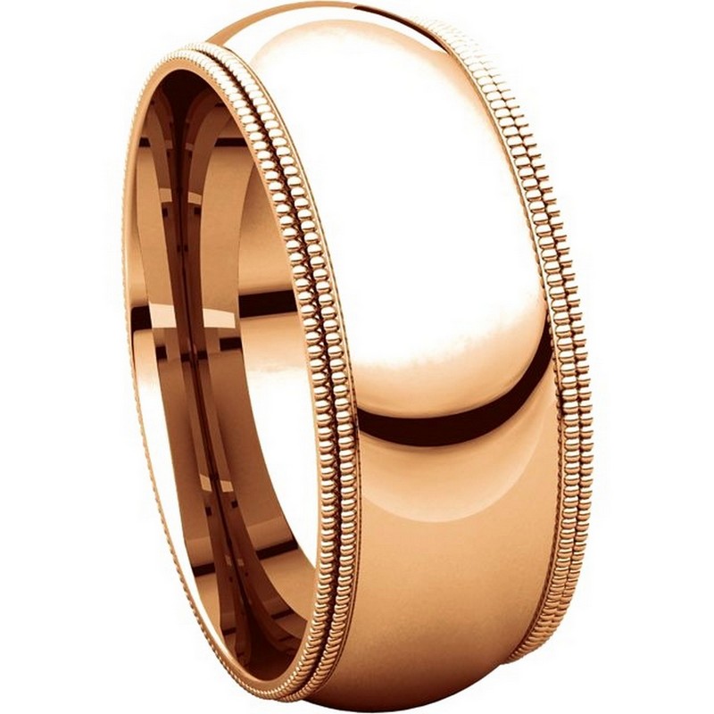 TD123898RE 18K Rose Gold 8mm Double Milgrain Wedding Band