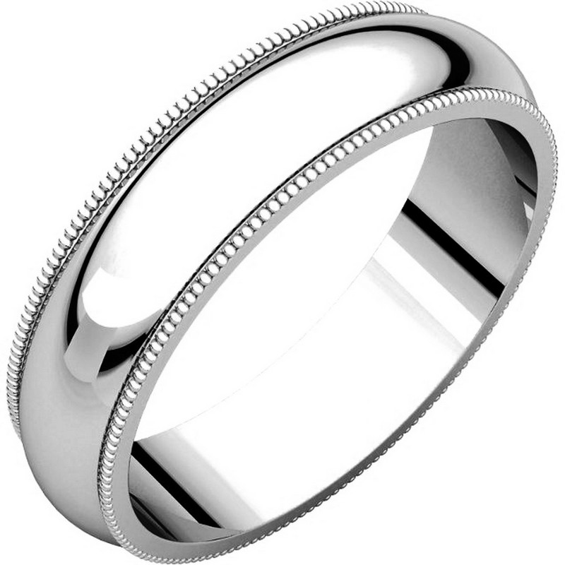Item # TH23875W - 14kt white gold, 5.0 mm wide heavy comfort fit, milgrain edge wedding band. The finish on the ring is polished. Other finishes may be selected or specified.
