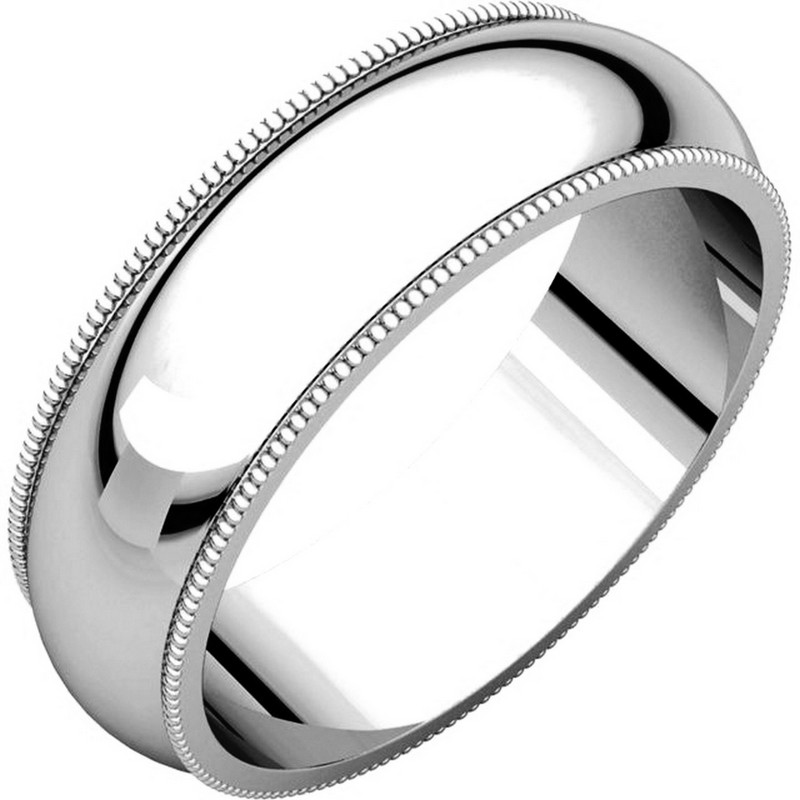 Item # TH23886W - 14kt white gold, 6.0 mm wide heavy comfort fit, milgrain edge wedding band. The finish on the ring is polished. Other finishes may be selected or specified.