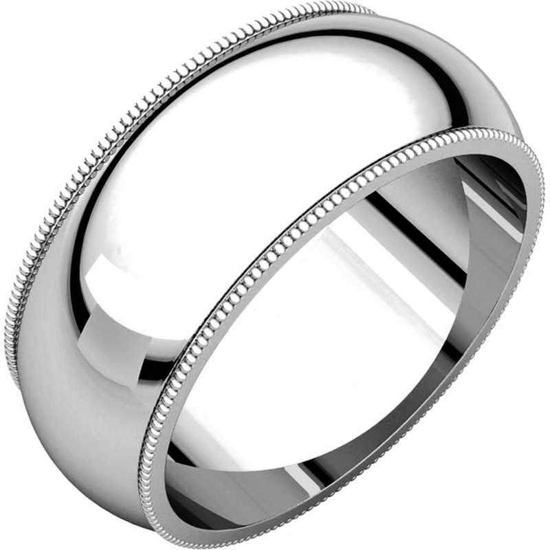 Item # TX1238910WE - 18K white gold 10.0mm wide comfort fit, milgrain edge wedding band. The finish on the ring is polished. Other finishes may be selected or specified.