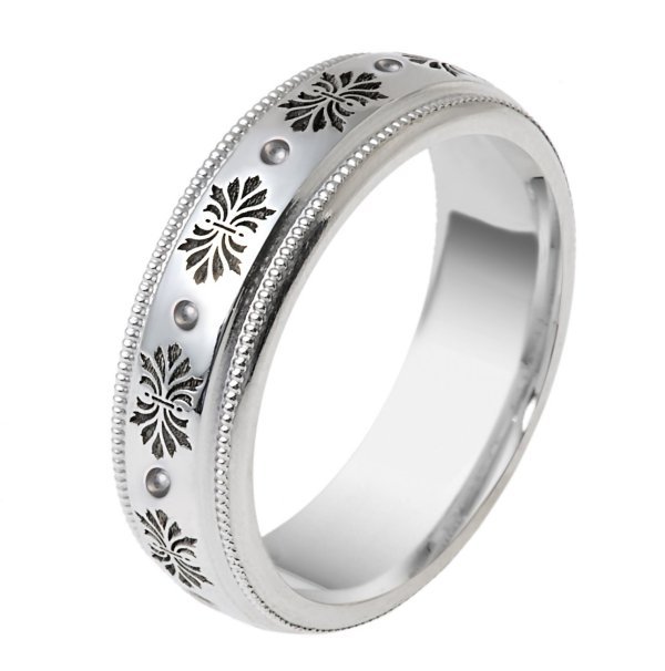 Item # V11471PP - Platinum, comfort fit, 6.0mm wide wedding band. The wedding band has Verona Lace design. Please see V11470PP for matching ladies' ring.