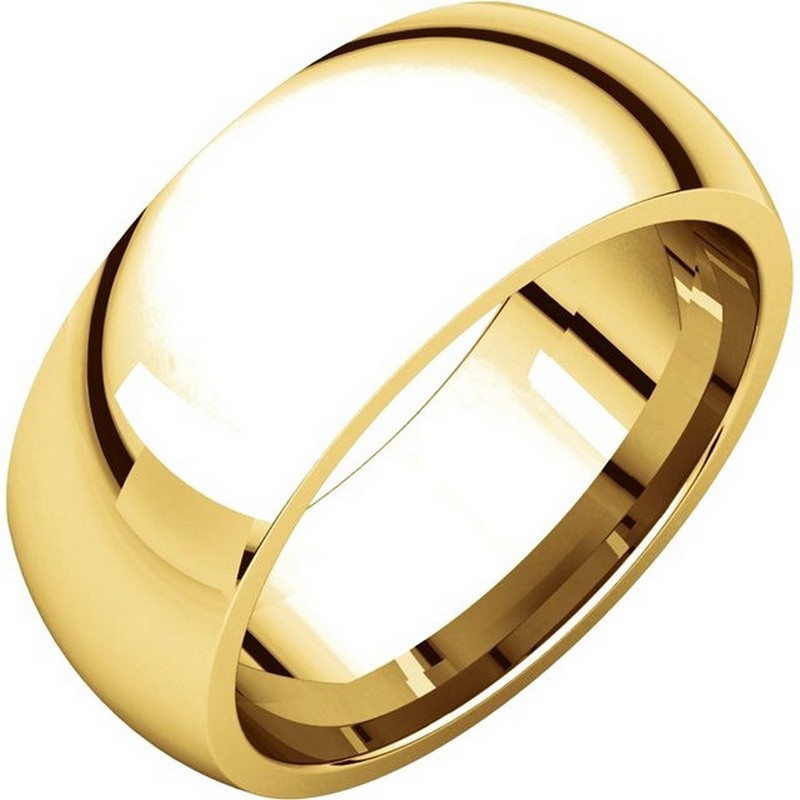Item # XH123838E - 18K yellow gold, plain heavy comfort fit, 8.0 mm wide wedding band. The finish on the wedding ring is polished. Other finishes may be selected or specified.