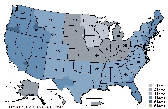 UPS Ground Shipping Map